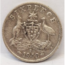 AUSTRALIA 1942 D . SIXPENCE